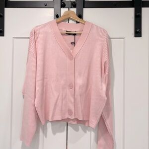 Brunette the Label crop button up pink sweater